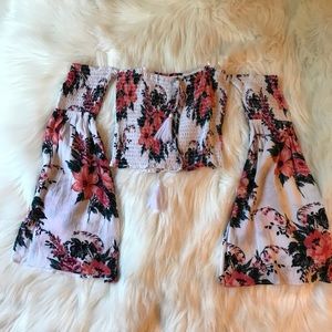 Floral tube top with flared sleeves